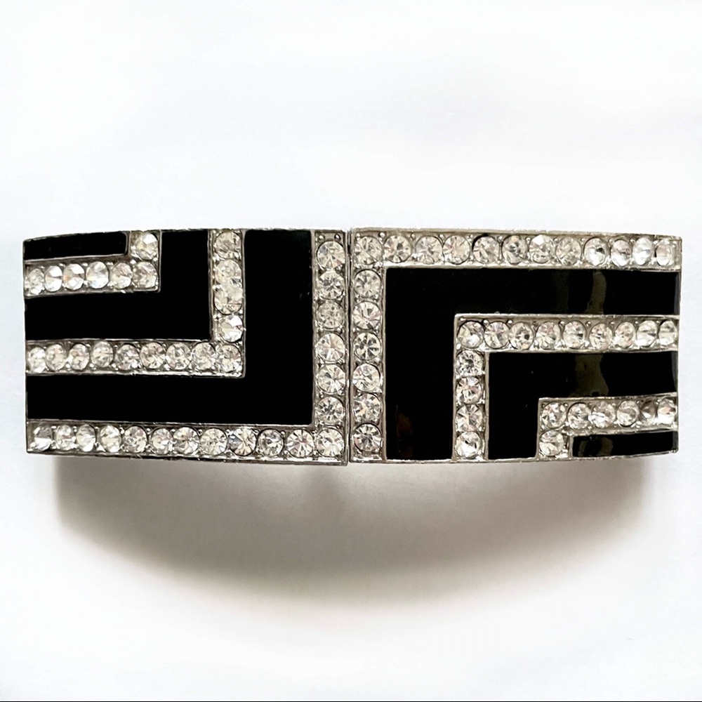 Vintage ACCESOCRAFT NYC Art Deco Style Rhinestone + Enamel XL Belt Buckle.